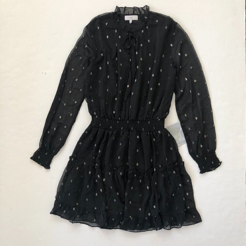 NSR Emma Black Semi Sheer Tiered Ruffle Whimsygoth Ruched Mini Dress Small - Picture 7 of 11